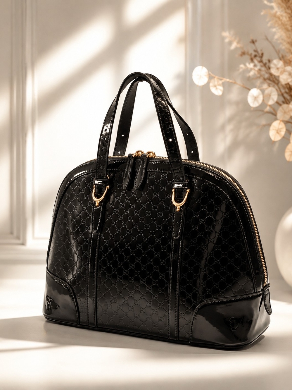 Gucci Microguccissima Patent Leather Black Handbag
